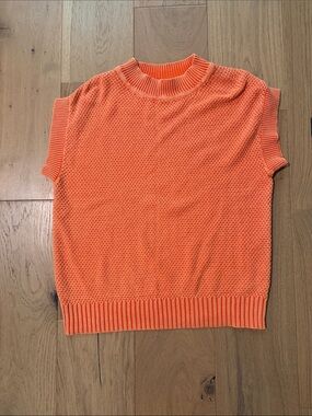 Timing Bright Orange Sleeveless Crewneck Knit Top